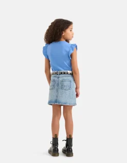 Shoeby Ruffle Rib Top Lichtblauw< Tops Korte Mouw