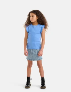 Shoeby Ruffle Rib Top Lichtblauw< Tops Korte Mouw