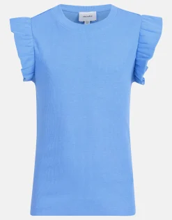 Shoeby Ruffle Rib Top Lichtblauw< Tops Korte Mouw