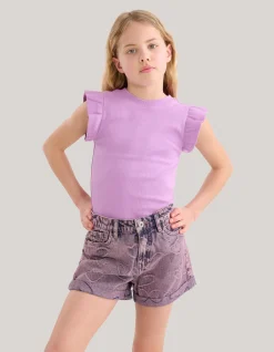 Shoeby Ruffle Rib Top Lichtpaars< Tops Korte Mouw