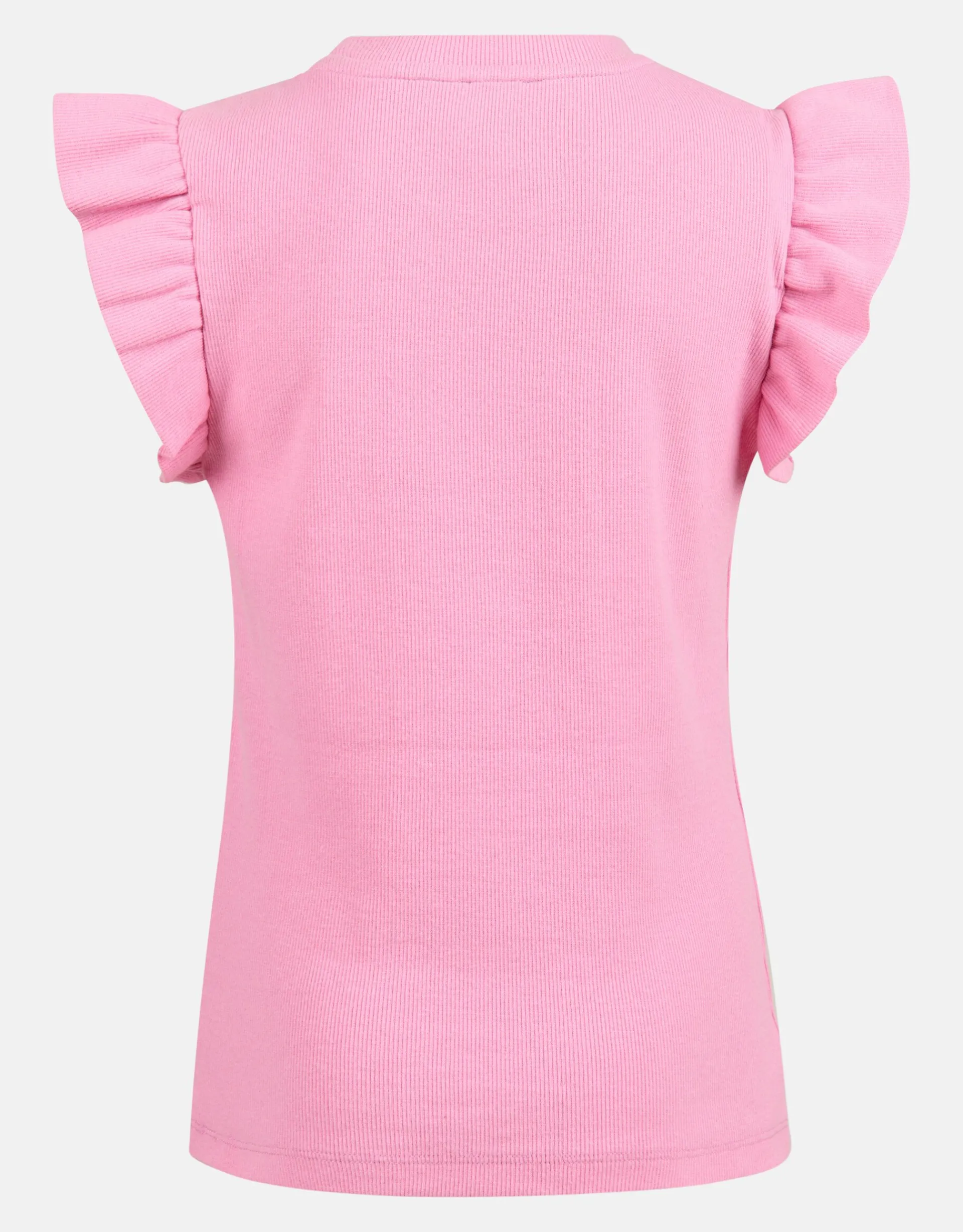 Shoeby Ruffle Rib Top Roze< Tops Korte Mouw