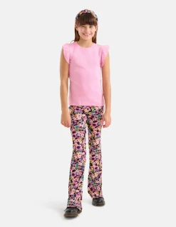 Shoeby Ruffle Rib Top Roze< Tops Korte Mouw