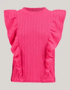 Shoeby Ruffle Rib Top Roze< Tops Korte Mouw