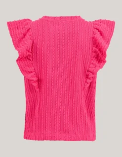 Shoeby Ruffle Rib Top Roze< Tops Korte Mouw