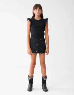 Shoeby Ruffle Rib Top Zwart< Tops Korte Mouw