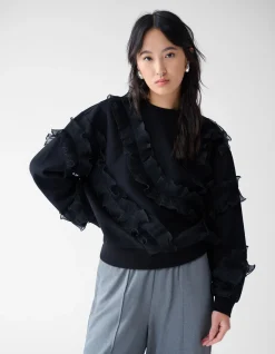 Shoeby Ruffle Sweater Zwart<DAMES Truien En Sweaters
