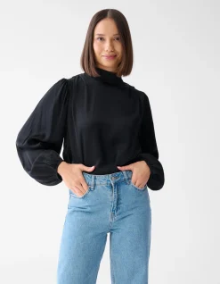 Shoeby Satijnen Blouse Zwart<DAMES Blouses