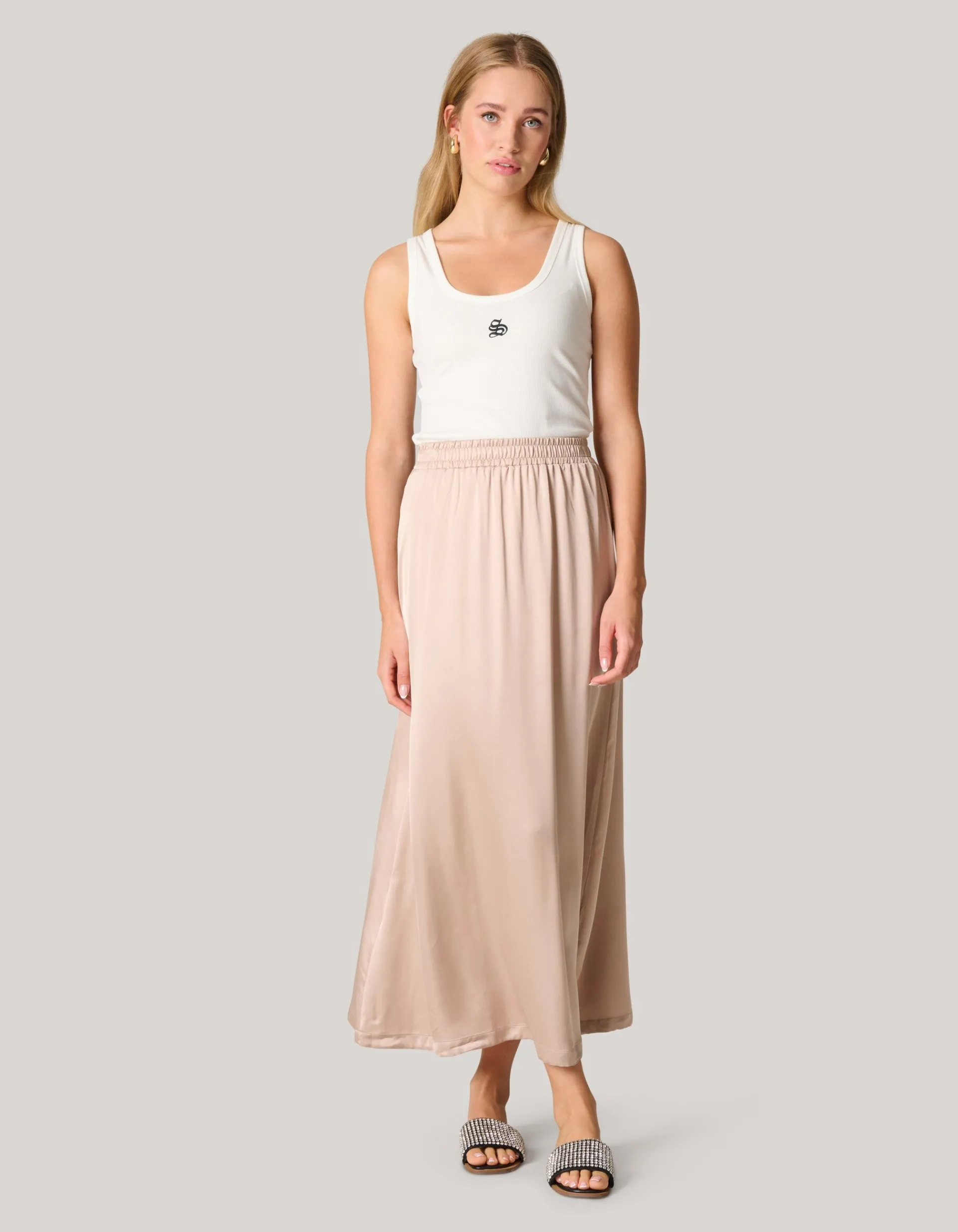 Shoeby Satijnen Maxi Rok Zand<DAMES Rokken