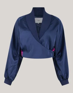 Shoeby Satijnen Overslag Blouse Donkerblauw<DAMES Blouses