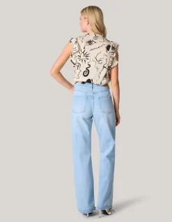 Shoeby Satijnen Printed Ruffle Top Gebroken Wit<DAMES Tops|Blouses