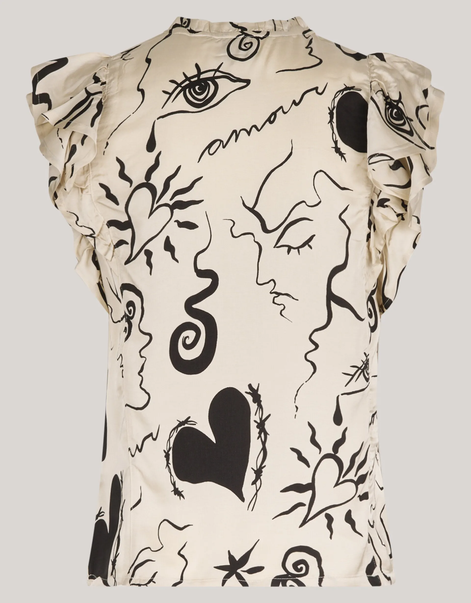 Shoeby Satijnen Printed Ruffle Top Gebroken Wit<DAMES Tops|Blouses
