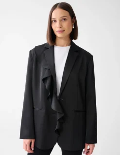 Shoeby Satijnen Ruffle Blazer Zwart<DAMES Blazers