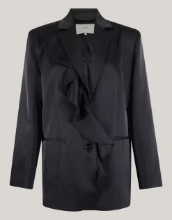 Shoeby Satijnen Ruffle Blazer Zwart<DAMES Blazers