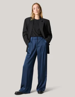 Shoeby Satijnen Wide Leg Broek Donkerblauw<DAMES Broeken