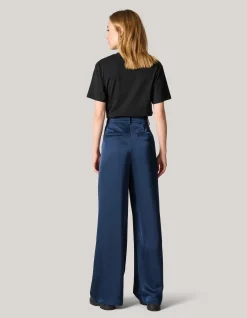 Shoeby Satijnen Wide Leg Broek Donkerblauw<DAMES Broeken