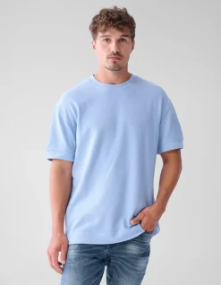 Shoeby Slub Structuur T-shirt Lichtblauw<Heren T-Shirts En Polo's