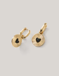 Shoeby Small Heart Oorbellen Goud/Zwart<DAMES Sieraden