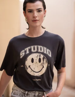 Shoeby Smiley Artwork T-shirt Donkergrijs<DAMES T-Shirts