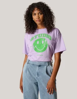Shoeby Smiley Artwork T-shirt Paars<DAMES T-Shirts