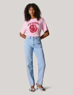 Shoeby Smiley Artwork T-shirt Roze<DAMES T-Shirts