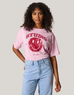 Shoeby Smiley Artwork T-shirt Roze<DAMES T-Shirts