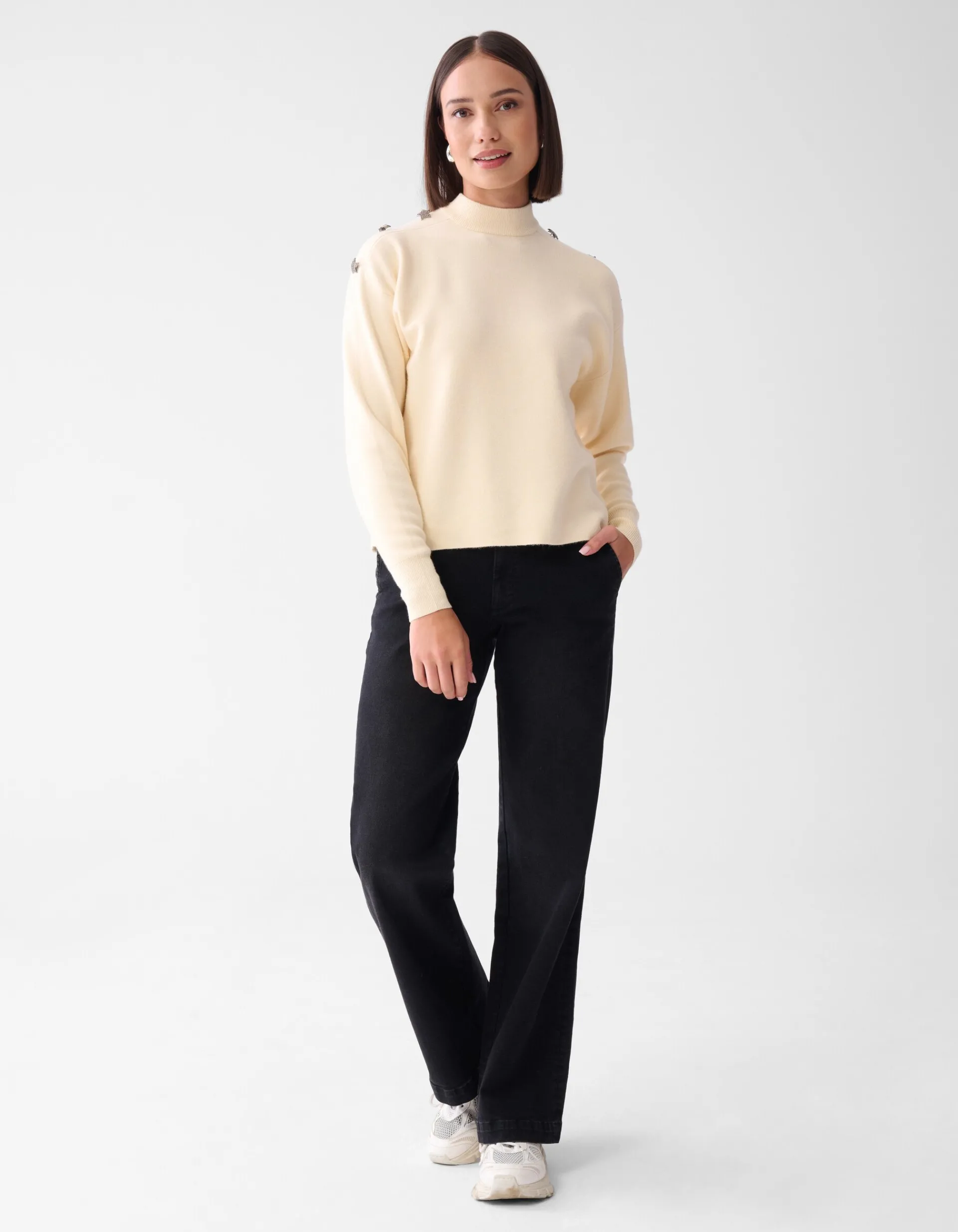 Shoeby Strass Button Trui Gebroken Wit<DAMES Truien En Sweaters