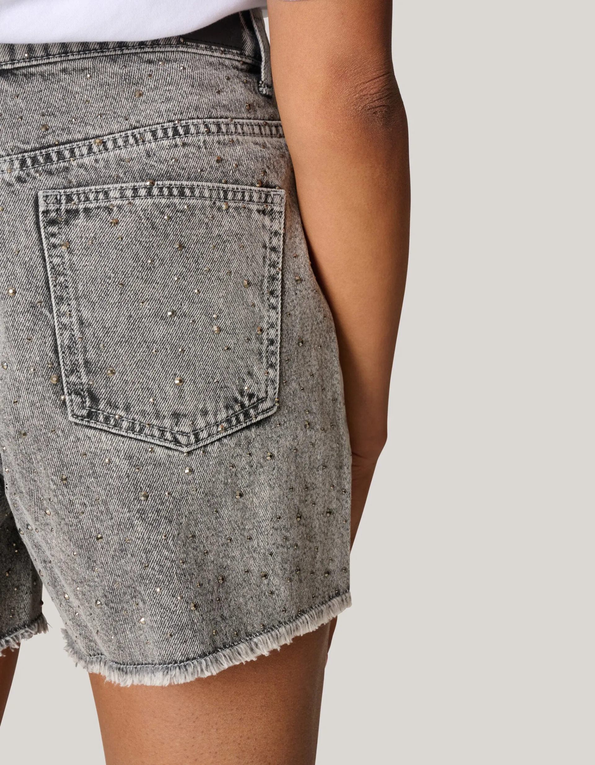 Shoeby Strass Denim Short Lichtgrijs<DAMES Shorts