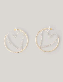 Shoeby Strass Heart Hoop Oorbellen Goud<DAMES Sieraden