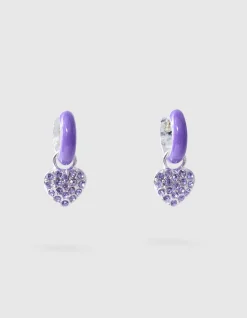 Shoeby Strass Heart Oorbellen paars< Sieraden