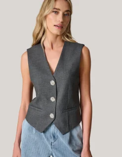 Shoeby Strass Knopen Gilet Grijs<DAMES Gilets