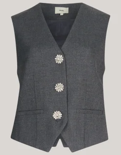 Shoeby Strass Knopen Gilet Grijs<DAMES Gilets