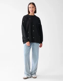 Shoeby Strass Letter Sweater Zwart<DAMES Truien En Sweaters
