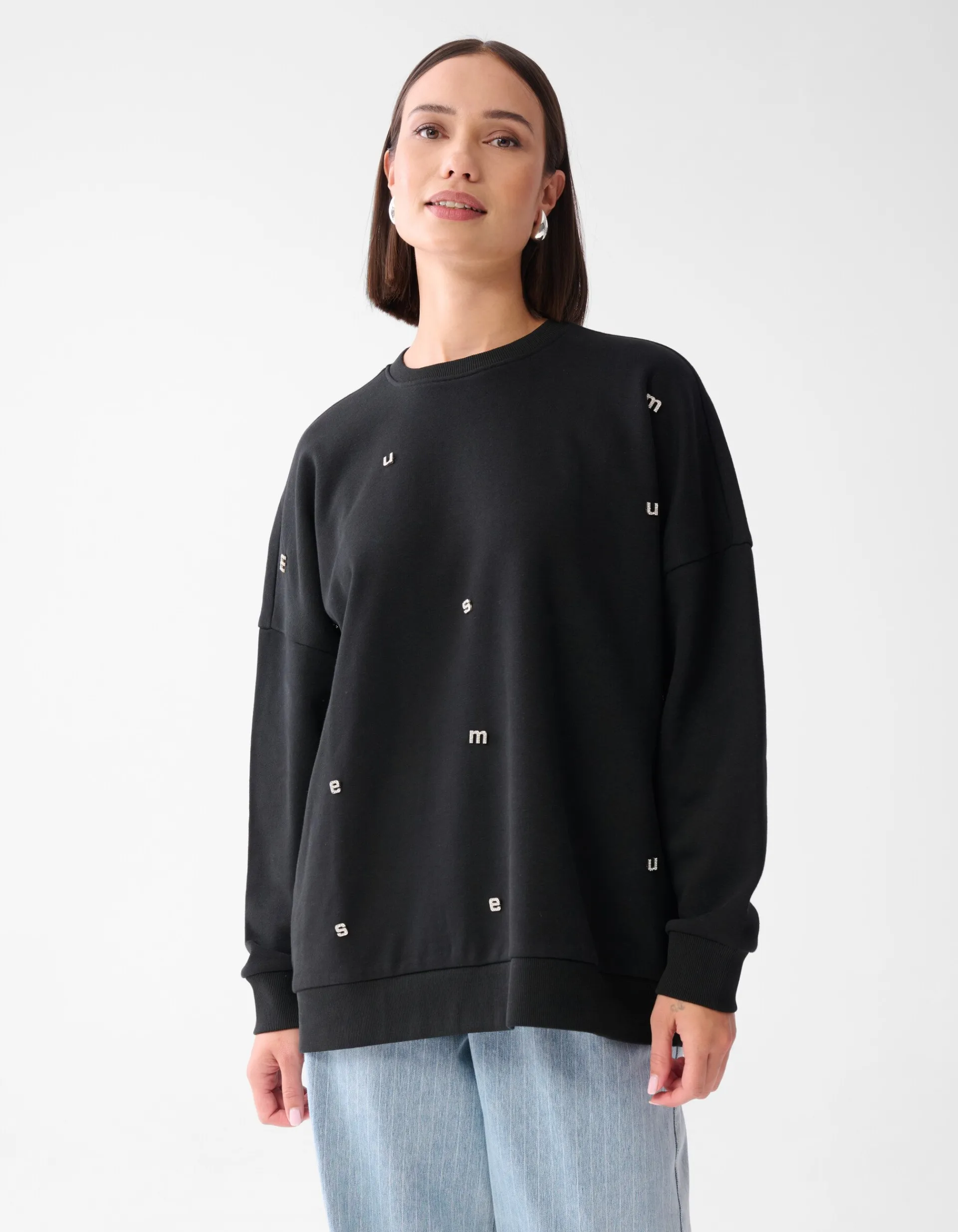 Shoeby Strass Letter Sweater Zwart<DAMES Truien En Sweaters