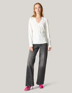 Shoeby Strass Rib Jersey Top Wit<DAMES Tops