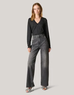 Shoeby Strass Rib Jersey Top Zwart<DAMES Tops