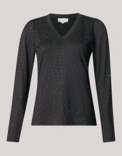 Shoeby Strass Rib Jersey Top Zwart<DAMES Tops