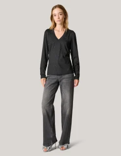 Shoeby Strass Rib Jersey Top Zwart<DAMES Tops