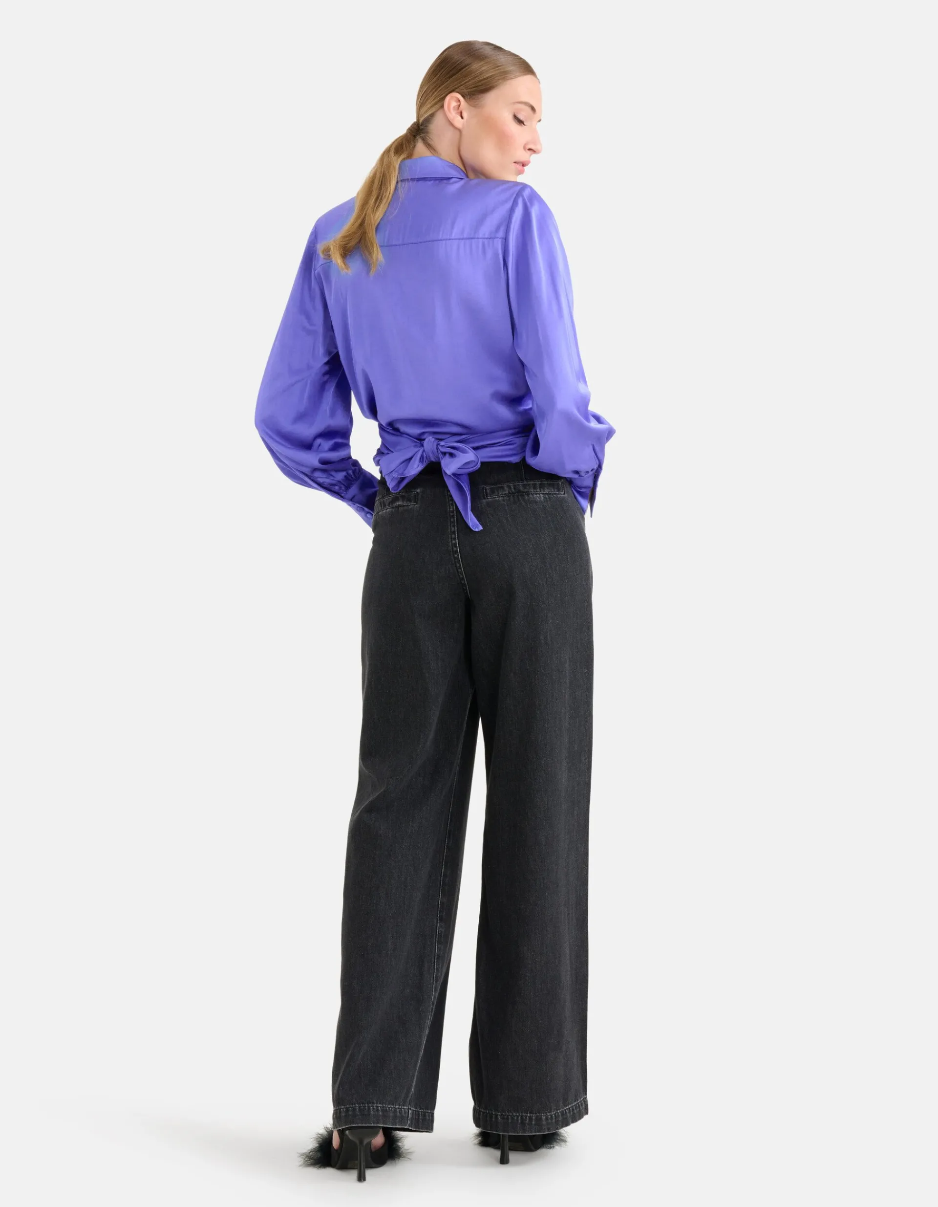 Shoeby Strass Wide Leg Jeans Donkergrijs L32 By Mieke<DAMES Jeans
