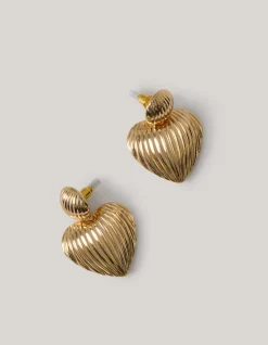 Shoeby Striped Heart Oorbellen Goud<DAMES Sieraden