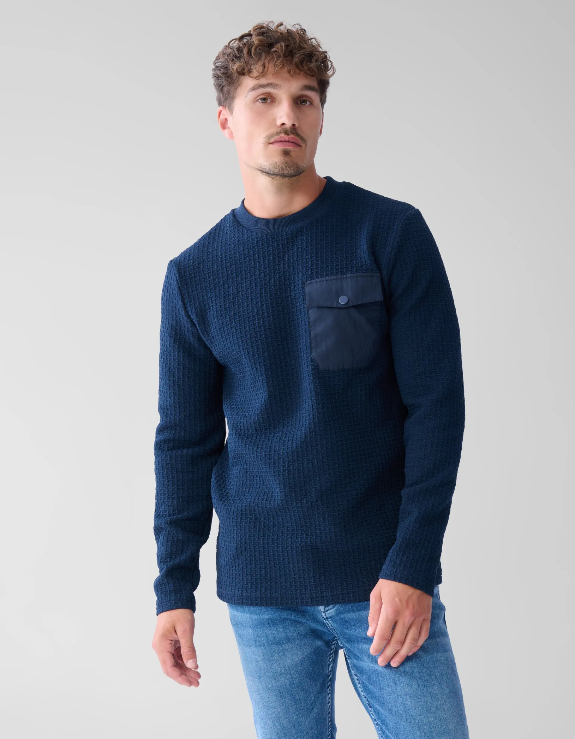 Shoeby Structuur Pocket Trui Donkerblauw<Heren Truien En Sweaters