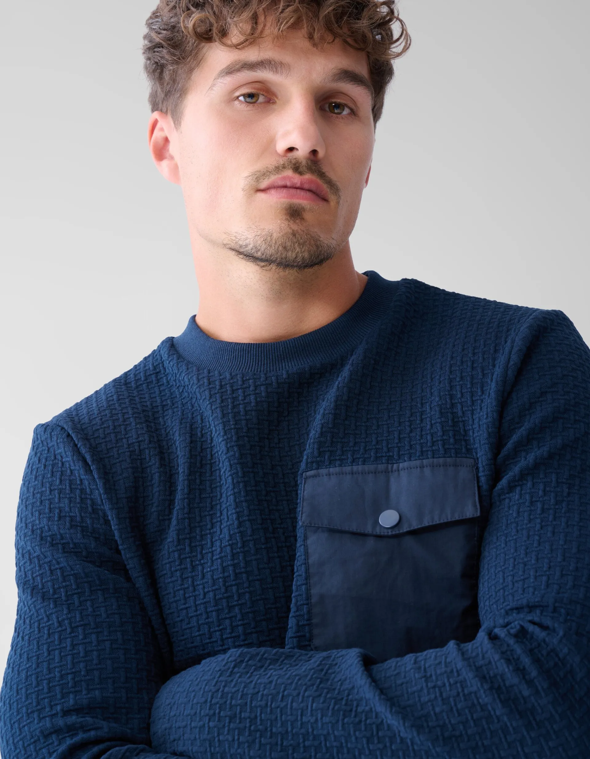 Shoeby Structuur Pocket Trui Donkerblauw<Heren Truien En Sweaters