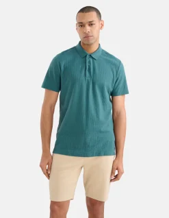 Shoeby Structuur Polo Turquoise<Heren T-Shirts En Polo's