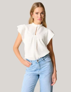Shoeby Structuur Ruffle Top Wit<DAMES Tops