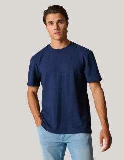 Shoeby Structuur T-shirt Donkerblauw<Heren T-Shirts En Polo's