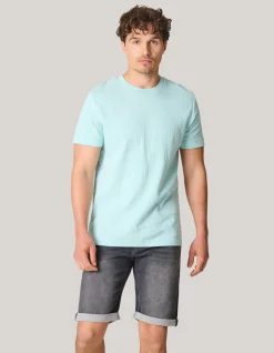 Shoeby Structuur T-shirt Lichtblauw<Heren T-Shirts En Polo's