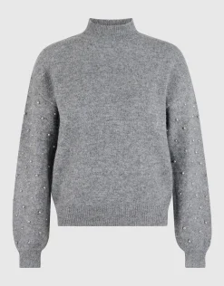 Shoeby Studded Sleeve Trui Grijs<DAMES Truien En Sweaters
