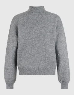 Shoeby Studded Sleeve Trui Grijs<DAMES Truien En Sweaters