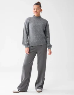 Shoeby Studded Sleeve Trui Grijs<DAMES Truien En Sweaters