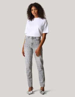 Shoeby Studs Tapered Fit Jeans Grijs<DAMES Jeans