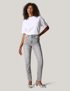 Shoeby Studs Tapered Fit Jeans Grijs<DAMES Jeans